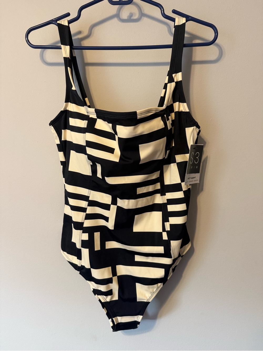 Black & Cream Geometric One-Piece Swimsuit